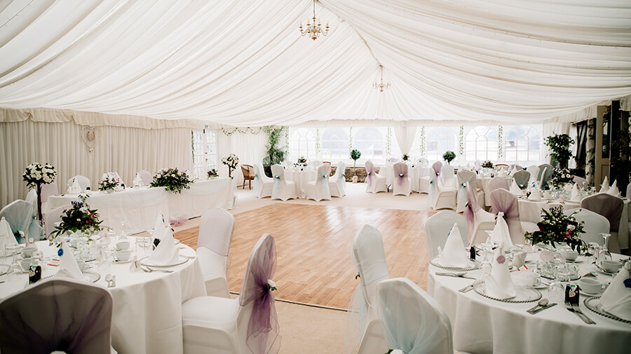 Marquee set up for a wedding, The Sibson Inn Hotel outside Peterborough