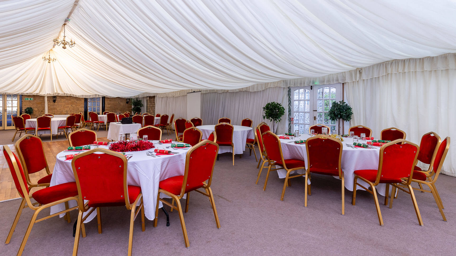 Main marquee set up for a sit down meal