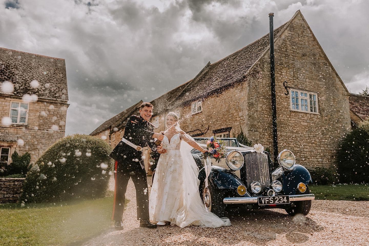 wedding couple outside The Sibson Inn hotel